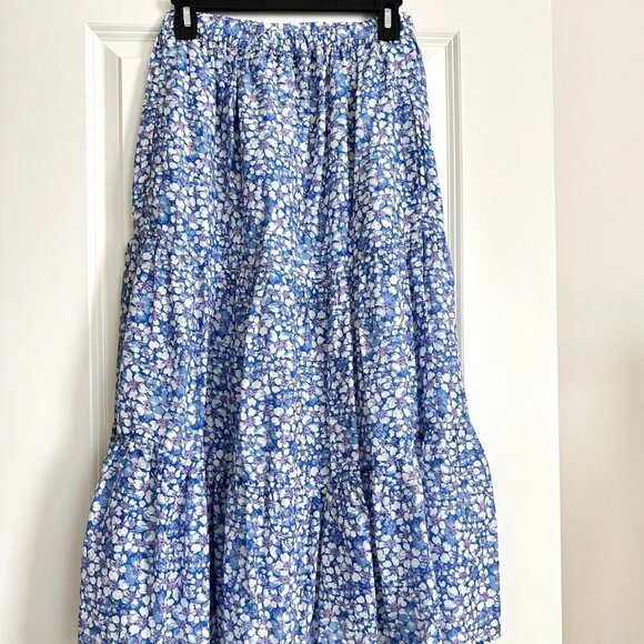 XIRENA Blue Floral Cotton Silk Blend High Low Midi Skirt Size S - Picture 1 of 8